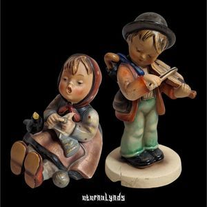 Antique Hummel Figurine Lot of 2 Little Fiddler Happy Pastime U.S. Zone Crown